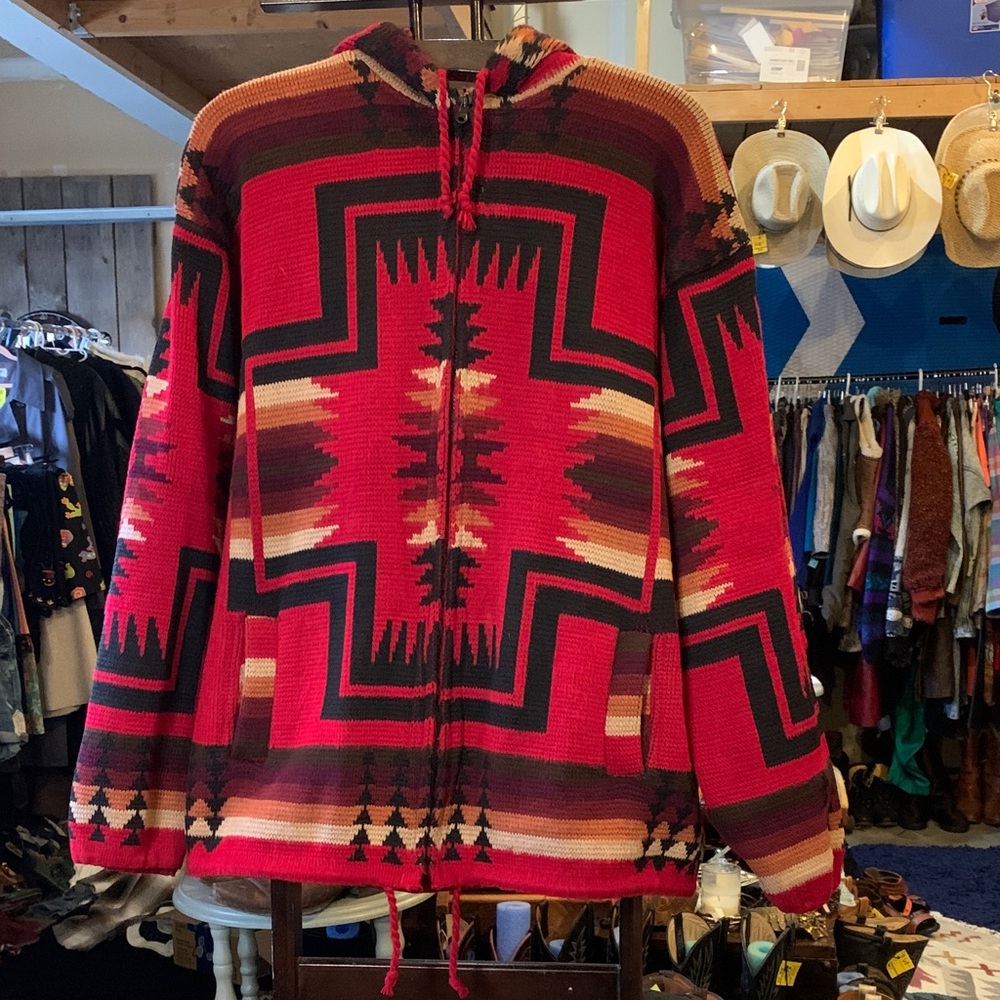 Red Geometric Patterned Hoodie